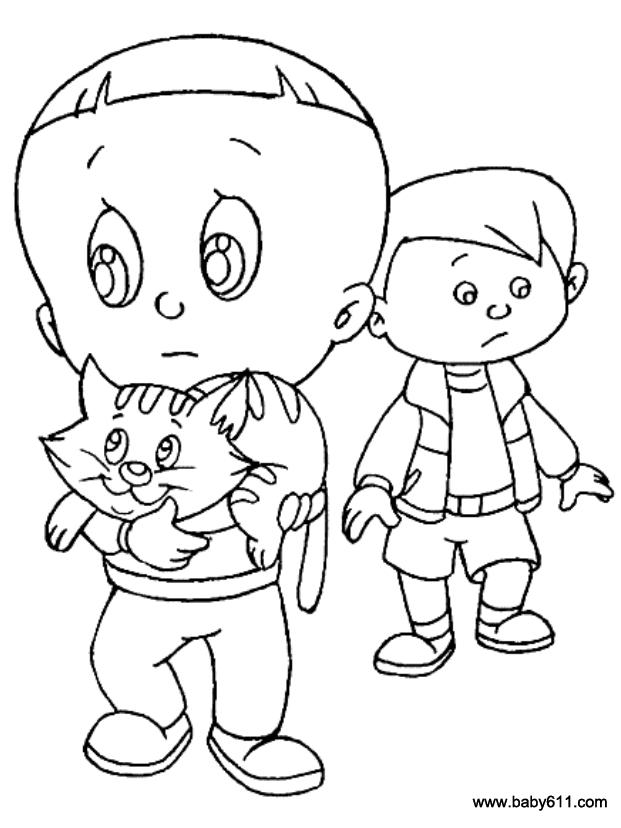 儿童简笔画：大头儿子和小猫
